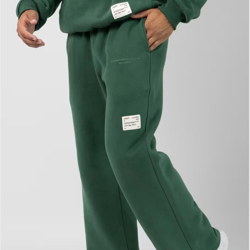 Green Sweatpants with Logo Patches